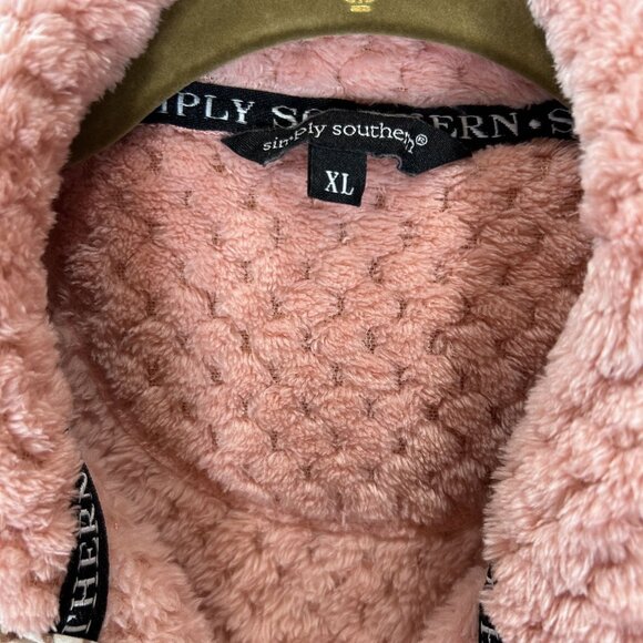 Simply Southern Pink Fleece Pullover Leopard Trim XL Womens Super Soft & Cozy - Picture 2 of 10